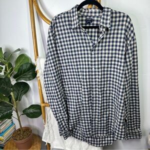 Mens J. Crew Navy Check Flex Washed Button Down sz XLT